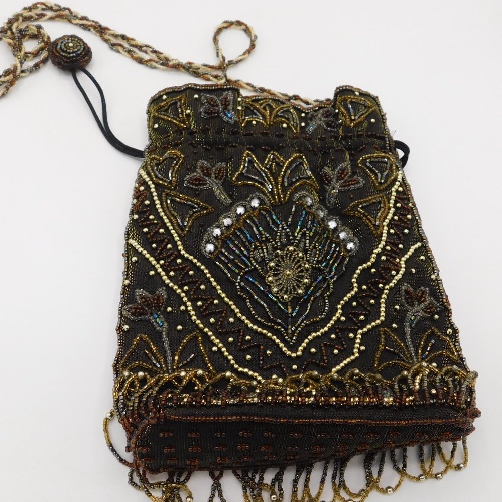 Beaded Vintage? Drawstring Handbag Crossbody Gorgeous Design - Picture 4 of 13